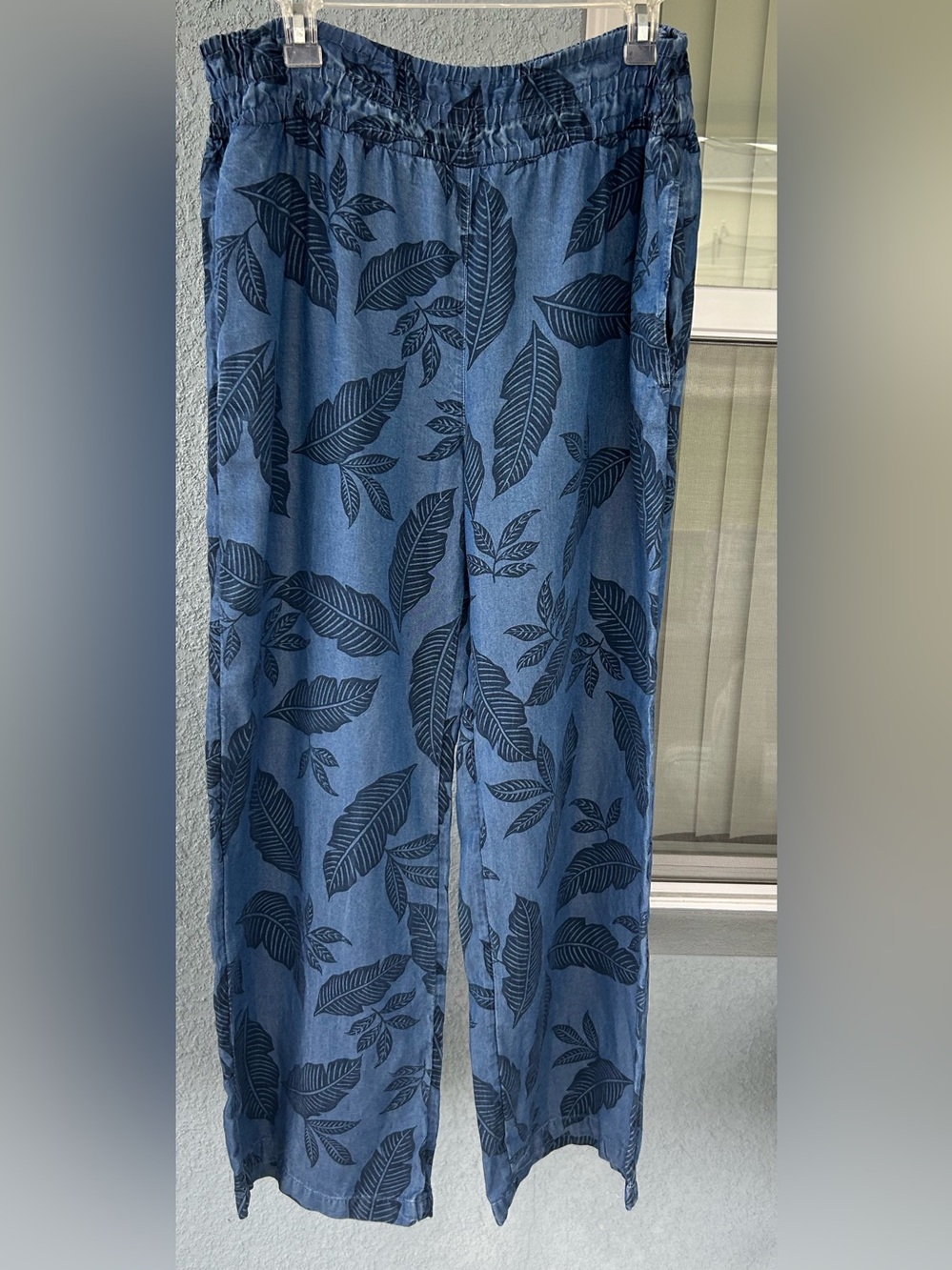 Women’s Land N Sea Tropical Leaf Print Wide Leg Pants Pull On Beach Resort XL